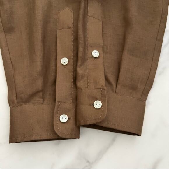 Hinson Wu Nadia Long Sleve linen tunic Caramel Sz S Lagenlook coastal luxury - Picture 9 of 10